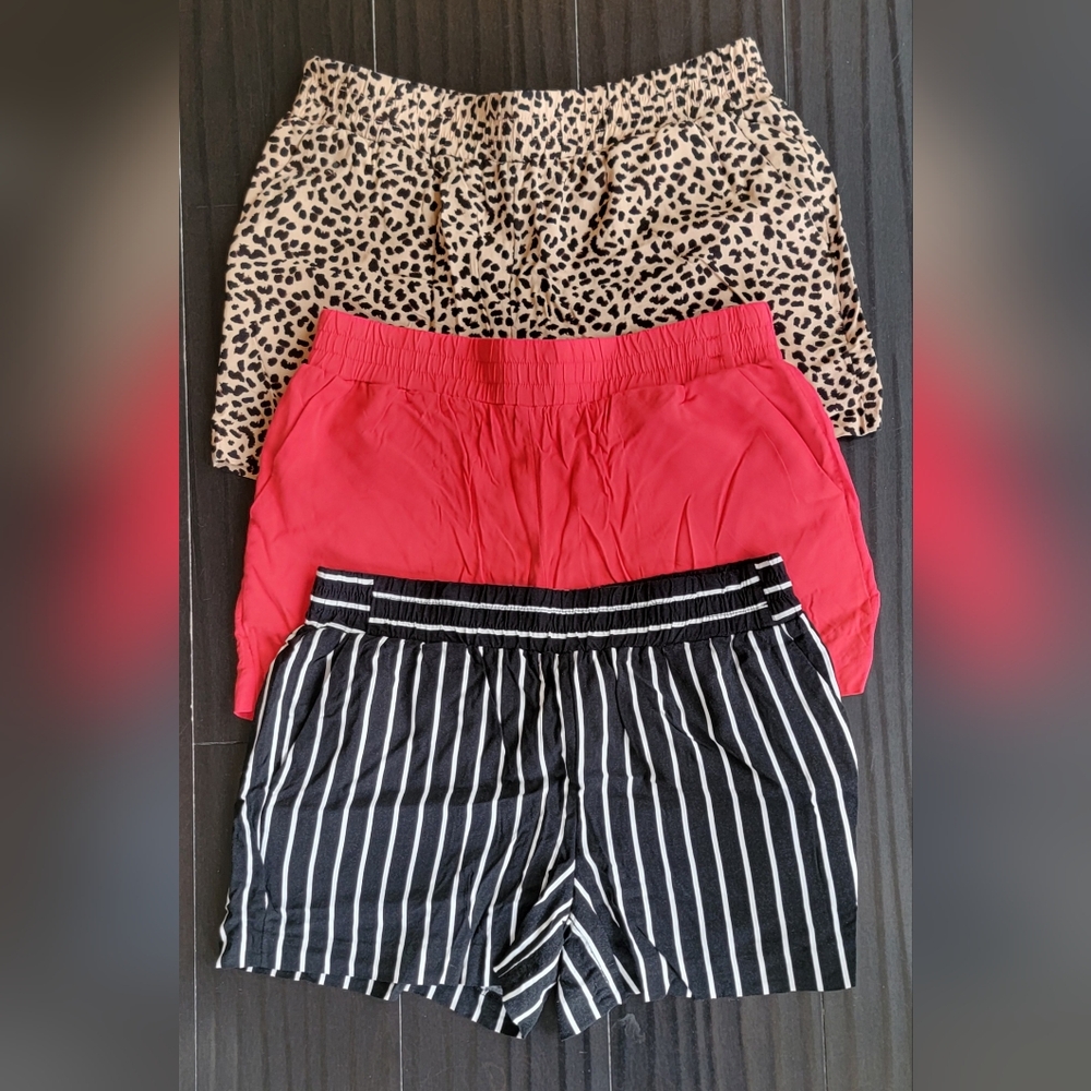 Womens Shor Set - Coral, Black & Leopard Print